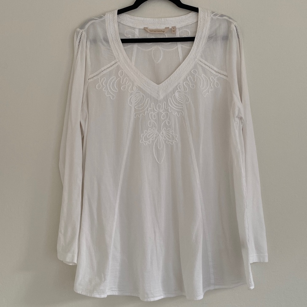 Soft Surroundings White Embroidered Tunic Top Size Large